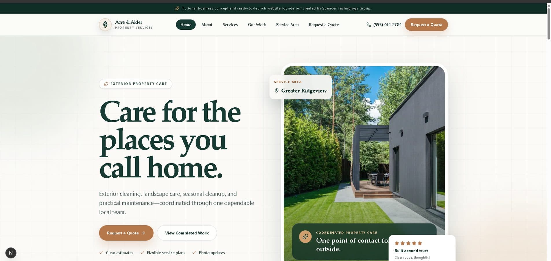 Acre & Alder Property Services website homepage preview